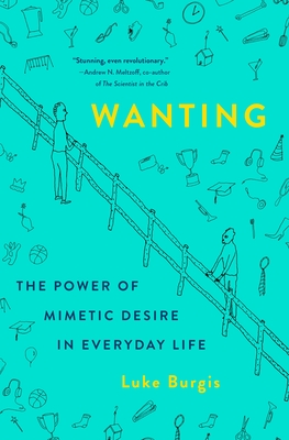 Cover of 'Wanting', turquoise background with two people standing on either side of a fence.